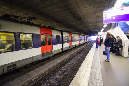 PARIS - SEP 04: Paris metropolitain interior on September 04, 2014 in Paris, France. The Paris metro...