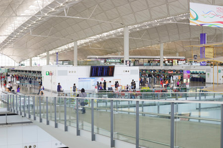 HONG KONG - OCTOBER 06: Hong Kong International Airport on October 06, 2013 in Hong Kong, China. The one of the best airport in the annual passenger survey by Skytrax.のeditorial素材
