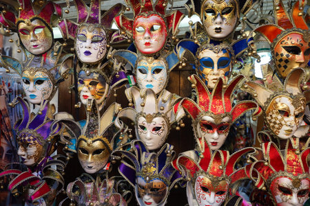 VENICE - SEPTEMBER 14: street carnival mask shop  on September 14, 2014 in Venice, Italy. The Carnival of Venice is an annual festival, held in Venice, Italy.のeditorial素材