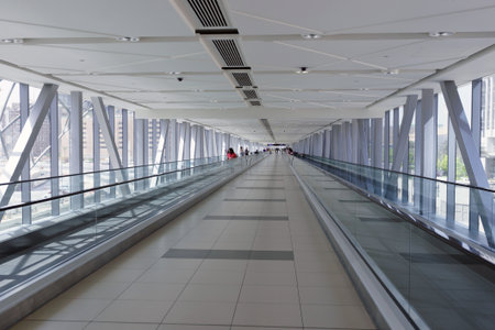 DUBAI - OCTOBER 15: long corridor in Dubai downtown area on October 15, 2014 in Dubai, UAE. Dubai is the most populous city and emirate in the United Arab Emiratesのeditorial素材
