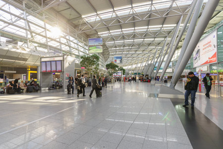 DUSSELDORF - SEPTEMBER 16: airport interior on September 16, 2014 in Dusseldorf, Germany. Dusseldorf Airport is the international airport of Dusseldorf, the capital of the German state North Rhine-Westphalia, located approximately 7 kilometres north of doのeditorial素材