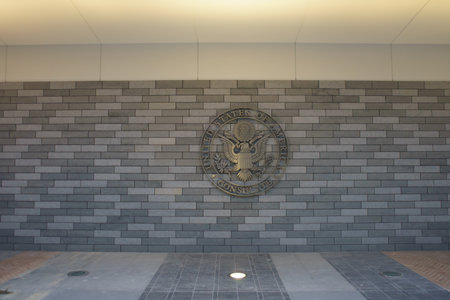 GUANGZHOU, CHINA - MAY 17: USA consulate on May 17, 2013 in Guangzhou, China. The Consulate General of United States, Guangzhou is one of five consulates general the United States set up in Chinaのeditorial素材