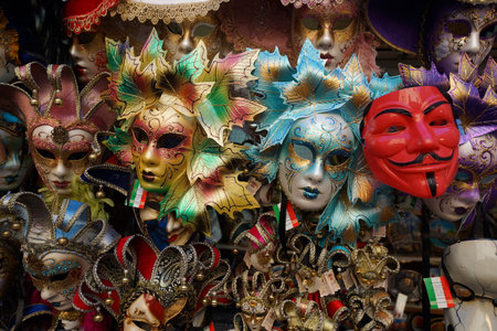 VENICE - SEPTEMBER 14: street carnival mask shop  on September 14, 2014 in Venice, Italy. The Carnival of Venice is an annual festival, held in Venice, Italy.のeditorial素材