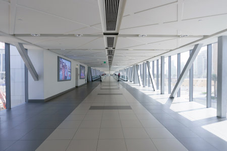 DUBAI - OCTOBER 15: long corridor in Dubai downtown area on October 15, 2014 in Dubai, UAE. Dubai is...