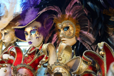 VENICE - SEPTEMBER 14: street carnival mask shop  on September 14, 2014 in Venice, Italy. The Carnival of Venice is an annual festival, held in Venice, Italy.のeditorial素材