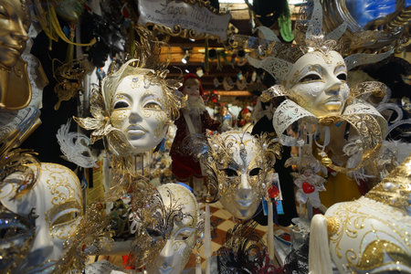 VENICE - SEPTEMBER 14: street carnival mask shop  on September 14, 2014 in Venice, Italy. The Carnival of Venice is an annual festival, held in Venice, Italy.のeditorial素材