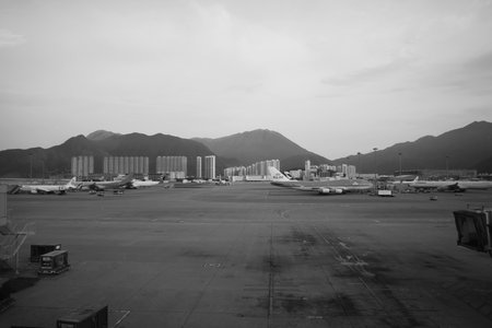 HONG KONG, CHINA - MAY 21: Flights in Hong Kong International Airport on May 21, 2013 in Hong Kong, China. The airport is named the one of the best airport in the annual passenger survey by Skytraxのeditorial素材