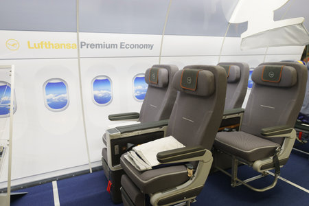 LEIPZIG, GERMANY - SEP 11: Airport interior on September 11, 2014. Leipzig Airport is an international airport located in Schkeuditz, Saxony and serves both Leipzig, Saxony and Halle, Saxony-Anhalt.のeditorial素材