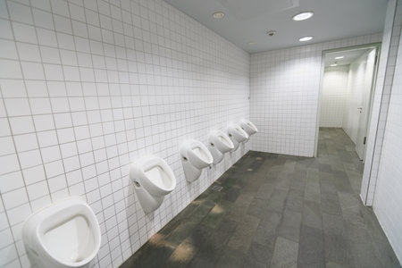 LEIPZIG, GERMANY - SEP 11: Airport toilet interior on September 11, 2014. Leipzig Airport is an...