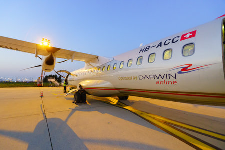 PARIS - SEPTEMBER 10: atr-72 in Charles de Gaulle Airport  on September 10, 2014 in Paris, France. Paris Charles de Gaulle Airport, also known as Roissy Airport, is one of the world's principal aviation centres, as well as France's largest international aのeditorial素材