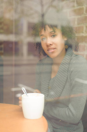 Close up shot of beauty woman in cafe