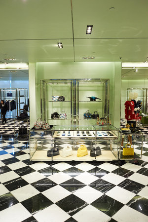 HONG KONG - DECEMBER 25, 2015: Prada store at ifc shopping mall in Hong Kong. Hong Kong shopping malls are some of the biggest and most impressive in the worldのeditorial素材
