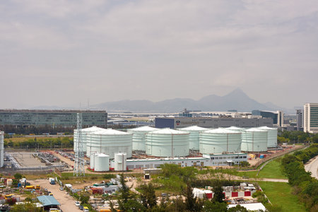 HONG KONG - MAY 11, 2012: view from Ngong Ping 360 cable car on Hong Kong International Airport . Hong Kong International Airport is the main airport in Hong Kongのeditorial素材