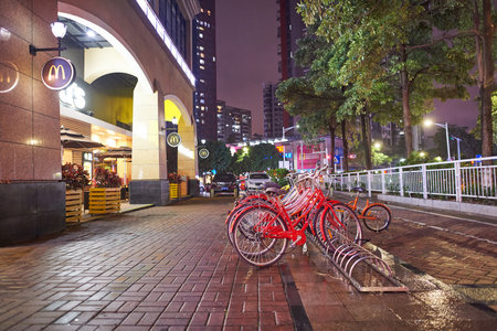 SHENZHEN, CHINA - JANUARY 22, 2016: McDonald's restaurant exterior at night. McDonald's is the world's largest chain of hamburger fast food restaurantsのeditorial素材