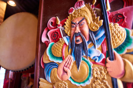 HONG KONG - FEBRUARY 20, 2015: inside temple in Hong Kong. Hong Kong is an autonomous territory on the southern coast of China at the Pearl River Estuary and the South China Sea.のeditorial素材