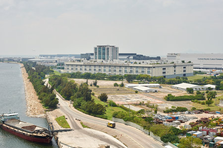 HONG KONG - MAY 11, 2012: view from Ngong Ping 360 cable car on Hong Kong International Airport . Hong Kong International Airport is the main airport in Hong Kongのeditorial素材