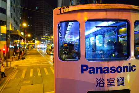 HONG KONG - DECEMBER 25, 2015: view from upper deck of double-decker tramway. The tram is the cheapest mode of public transport on Hong Kong islandのeditorial素材