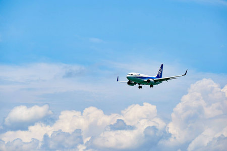 HONG KONG - JUNE 04, 2015: ANA aircraft landing at Hong Kong airport. All Nippon Airways Co., Ltd.,...
