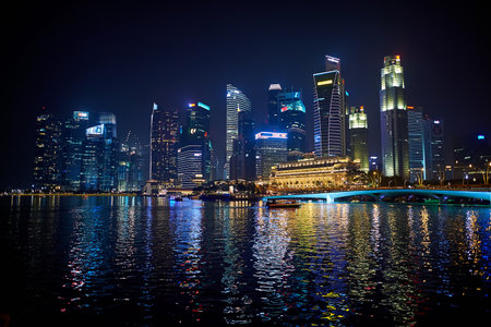 SINGAPORE - NOVEMBER 08, 2015: Singapore downtown at night. Singapore, officially the Republic of...