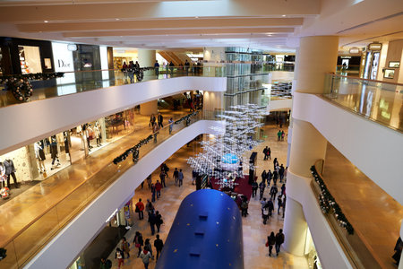 HONG KONG - DECEMBER 25, 2015: interior of shopping mall in Hong Kong. Hong Kong shopping malls are some of the biggest and most impressive in the worldのeditorial素材