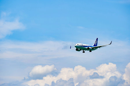 HONG KONG - JUNE 04, 2015: ANA aircraft landing at Hong Kong airport. All Nippon Airways Co., Ltd.,...