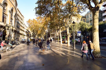 BARCELONA, SPAIN - NOVEMBER 20, 2015: streets of Barcelona. Barcelona is a city on the coast of...