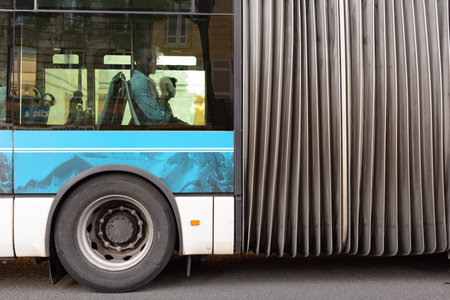 BORDEAUX, FRANCE - AUGUST 13, 2015: close up shot of bus at Bordeaux. Bordeaux is a port city on the Garonne River in the Gironde department in southwestern France.のeditorial素材