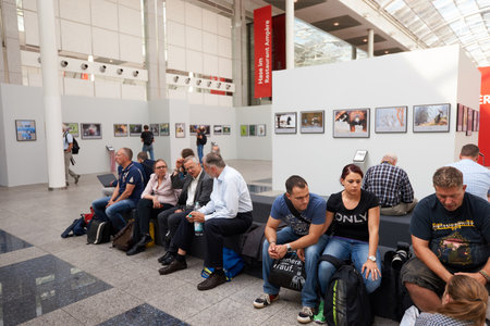 COLOGNE, GERMANY - SEPTEMBER 19, 2014: inside of Cologne Exhibition Centre during Photokina exhibition. The Photokina is the world's largest trade fair for the photographic and imaging industriesのeditorial素材