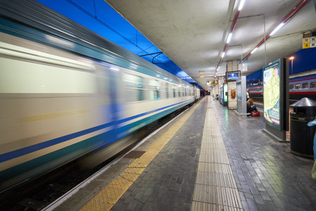 PADUA, ITALY - SEPTEMBER 12, 2014: Padua railway station at night. Padua is a city and comune in Veneto, northern Italyのeditorial素材