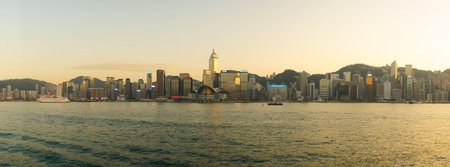 HONG KONG - JANUARY 25, 2016: panoramic view of Hong Kong Island as seen from Tsim Sha Tsui. Hong...