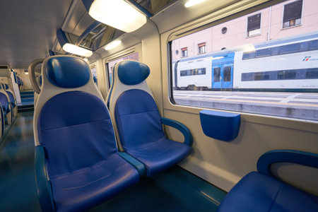 VENICE, ITALY - SEPTEMBER 12, 2014: inside of  Trenitalia train. Trenitalia is the primary train operator in Italyのeditorial素材