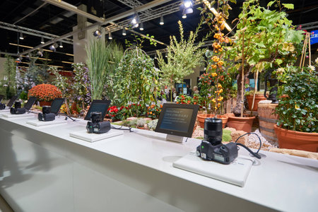 COLOGNE, GERMANY - SEPTEMBER 19, 2014: inside of Cologne Exhibition Centre during Photokina exhibition. The Photokina is the world's largest trade fair for the photographic and imaging industriesのeditorial素材