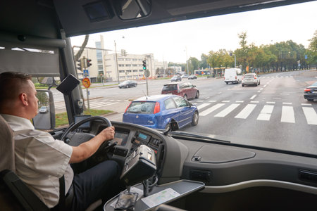 HELSINKI, FINLAND - SEPTEMBER 21, 2014: inside Volvo bus. Volvo Buses is the world's largest bus...