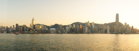 HONG KONG - JANUARY 25, 2016: panoramic view of Hong Kong Island as seen from Tsim Sha Tsui. Hong...