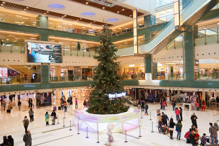 HONG KONG - DECEMBER 26, 2015: inside New Town Plaza. New Town Plaza is a shopping mall in the town centre of Sha Tin in Hong Kong. Developed by Sun Hung Kai Propertiesのeditorial素材