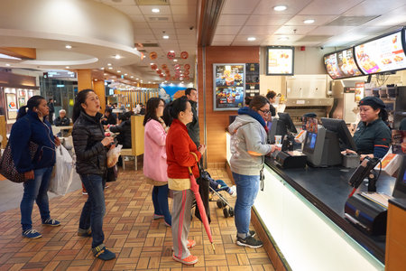 HONG KONG - JANUARY 27, 2016: interior of McDonald's restaurant. McDonald's primarily sells...
