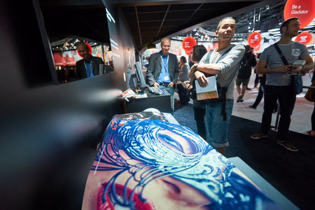 COLOGNE, GERMANY - SEPTEMBER 19, 2014: inside of Cologne Exhibition Centre during Photokina exhibition. The Photokina is the world's largest trade fair for the photographic and imaging industriesのeditorial素材