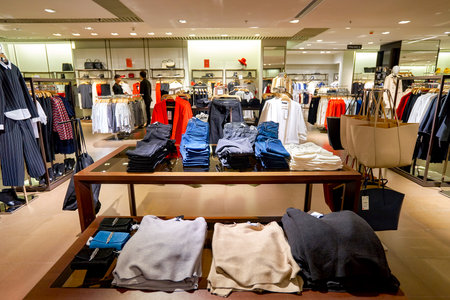 HONG KONG - JANUARY 27, 2016: inside of Zara store at Elements Shopping Mall. Elements is a large shopping mall located on 1 Austin Road West, Tsim Sha Tsui, Kowloon, Hong Kongのeditorial素材