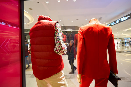 HONG KONG - JANUARY 26, 2016: interior of Shanghai Tang store at Elements Shopping Mall. Shanghai Tang is a Hong Kong-based international clothing chain companyのeditorial素材