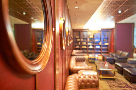 DUBAI, UAE - MARCH 31, 2015: interior of Emirates first class lounge. Emirates is the largest airline in the Middle East. It is an airline based in Dubai, United Arab Emirates.のeditorial素材