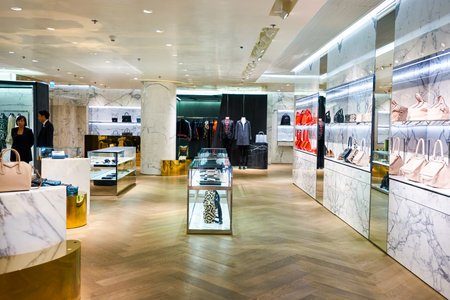 HONG KONG - JANUARY 26, 2016: design of Givenchy store at Elements Shopping Mall. Givenchy is a luxury French brand of haute couture clothing, accessories and, as Parfums Givenchy, perfumes and cosmetics.のeditorial素材