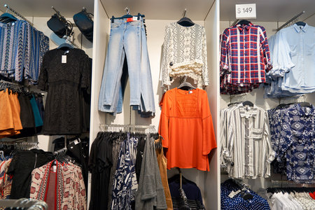 HONG KONG - JANUARY 27, 2016: interior of H&M store. H & M Hennes & Mauritz AB is a Swedish...