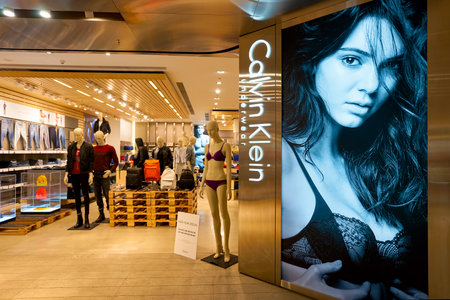 HONG KONG - JANUARY 27, 2016: entryway of Calvin Klein store at Elements Shopping Mall. Calvin Klein Inc. is an American fashion house founded by the fashion designer Calvin Klein.のeditorial素材