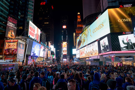 NEW YORK - CIRCA MARCH 2016: New York City at night. The City of New York, often called New York City or simply New York, is the most populous city in the United Statesのeditorial素材