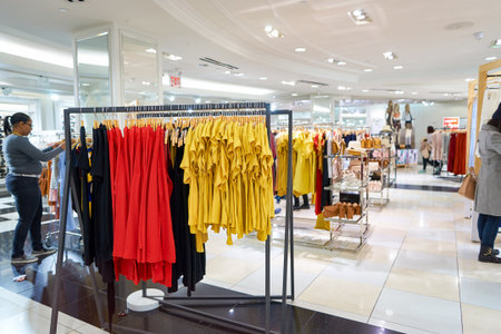 NEW YORK - MARCH 19, 2016: inside of Forever 21 in New-York. Forever 21 is an American chain of fast fashion retailers with its headquarters in Los Angeles.のeditorial素材