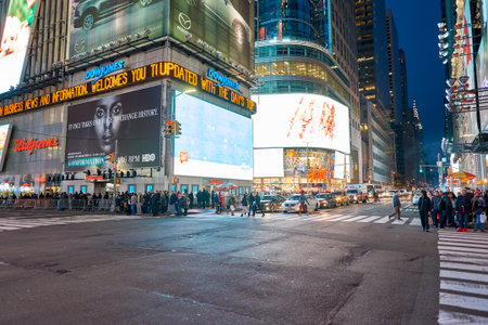 NEW YORK - CIRCA MARCH 2016: New York City at night. The City of New York, often called New York City or simply New York, is the most populous city in the United Statesのeditorial素材