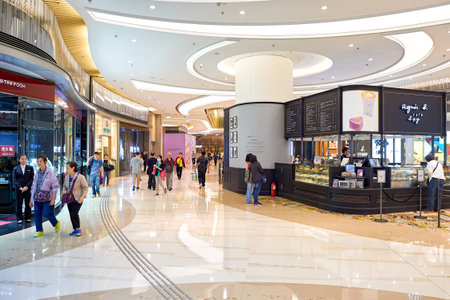 HONG KONG - APRIL 23, 2015: inside of the PopCorn Shopping Mall. PopCorn is a shopping mall atop Tsueng Kwan O MTR stationのeditorial素材