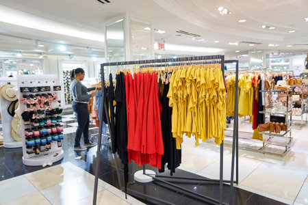 NEW YORK - MARCH 19, 2016: inside of Forever 21 in New-York. Forever 21 is an American chain of fast fashion retailers with its headquarters in Los Angeles.のeditorial素材