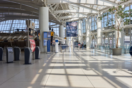NEW YORK - MARCH 22, 2016: inside of JFK airport. John F. Kennedy International Airport is a major international airport located in Queens, New York City, United States.のeditorial素材