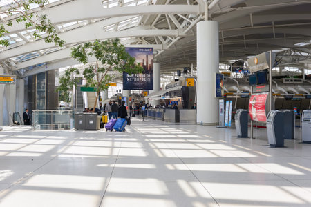 NEW YORK - MARCH 22, 2016: inside of JFK airport. John F. Kennedy International Airport is a major international airport located in Queens, New York City, United States.のeditorial素材